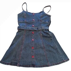 NWT Sweet Society Denim Dress Strawberry Buttons Stretch Mini Cottage Y2K Large
